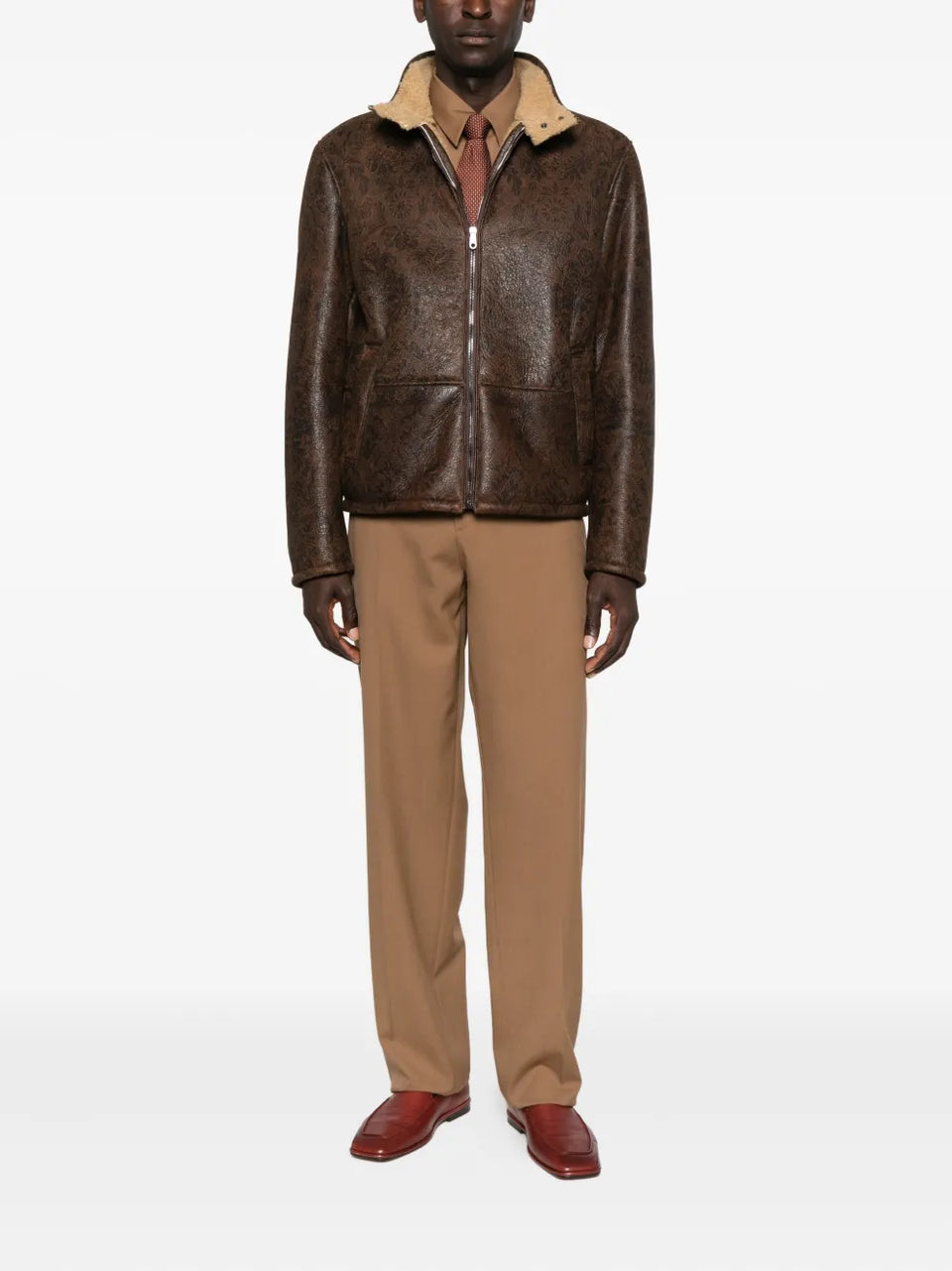 floral-pattern leather jacket