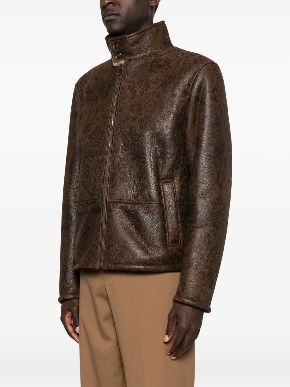 floral-pattern leather jacket