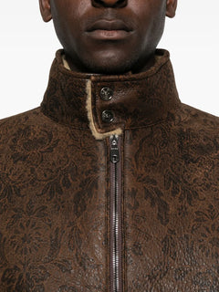 floral-pattern leather jacket