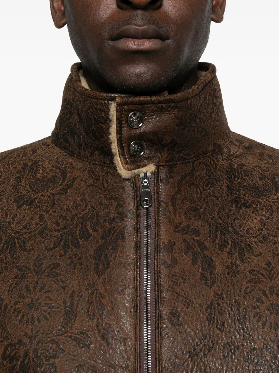 floral-pattern leather jacket