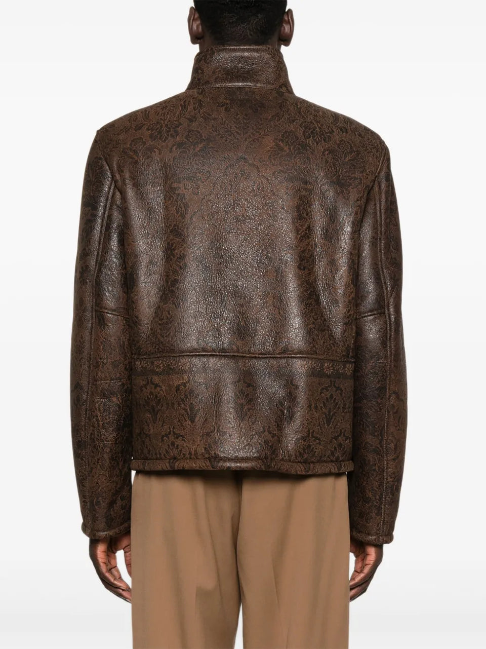 floral-pattern leather jacket