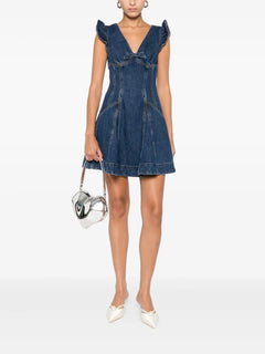 ruffle-detail denim dress