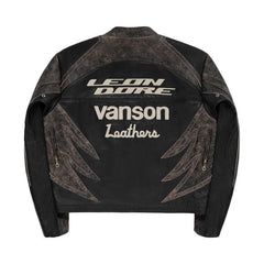 Aimé Leon Dore x Vanson Distressed Leather Moto Jacket Jet Black