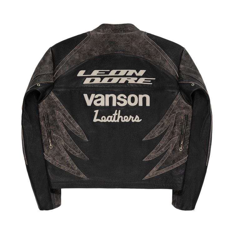Aimé Leon Dore x Vanson Distressed Leather Moto Jacket Jet Black