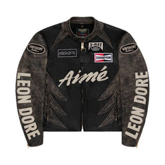 Aimé Leon Dore x Vanson Distressed Leather Moto Jacket Jet Black