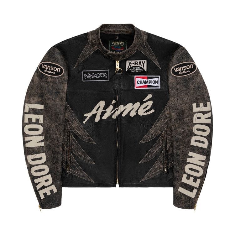 Aimé Leon Dore x Vanson Distressed Leather Moto Jacket Jet Black