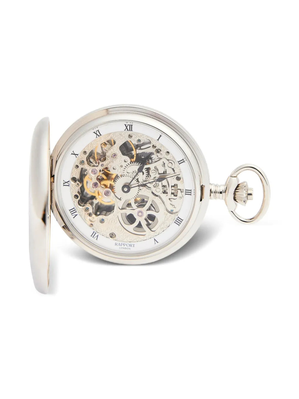 skeleton double hunter pocket watch