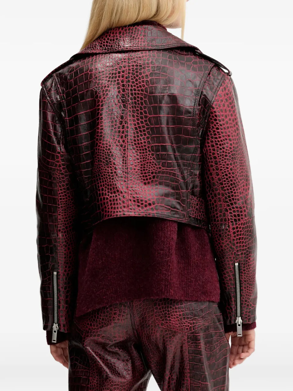 crocodile-effect biker jacket