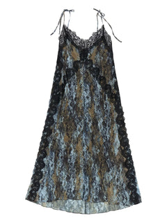 snake-print lace-trimmed midi dress