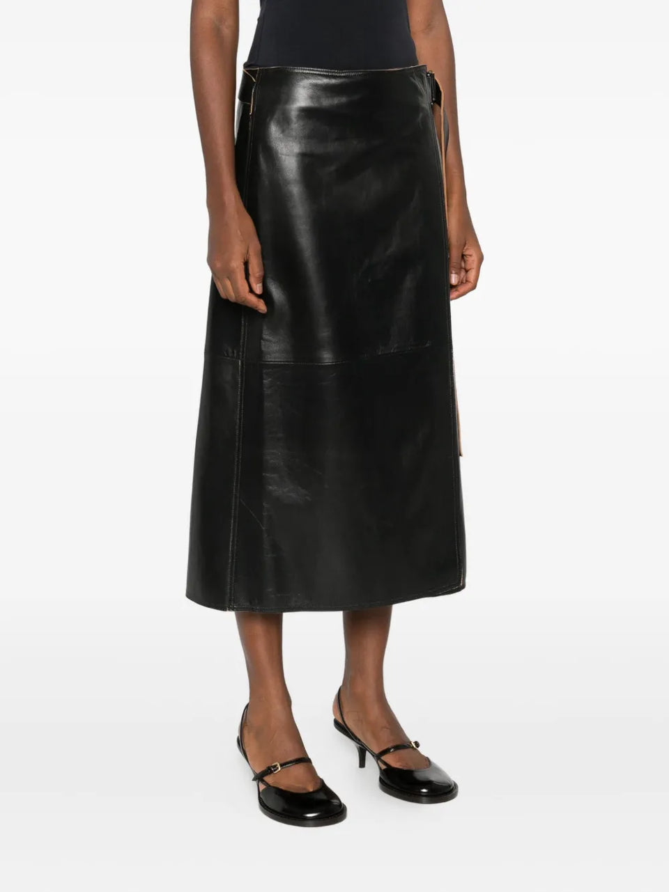 wrap-design leather skirt