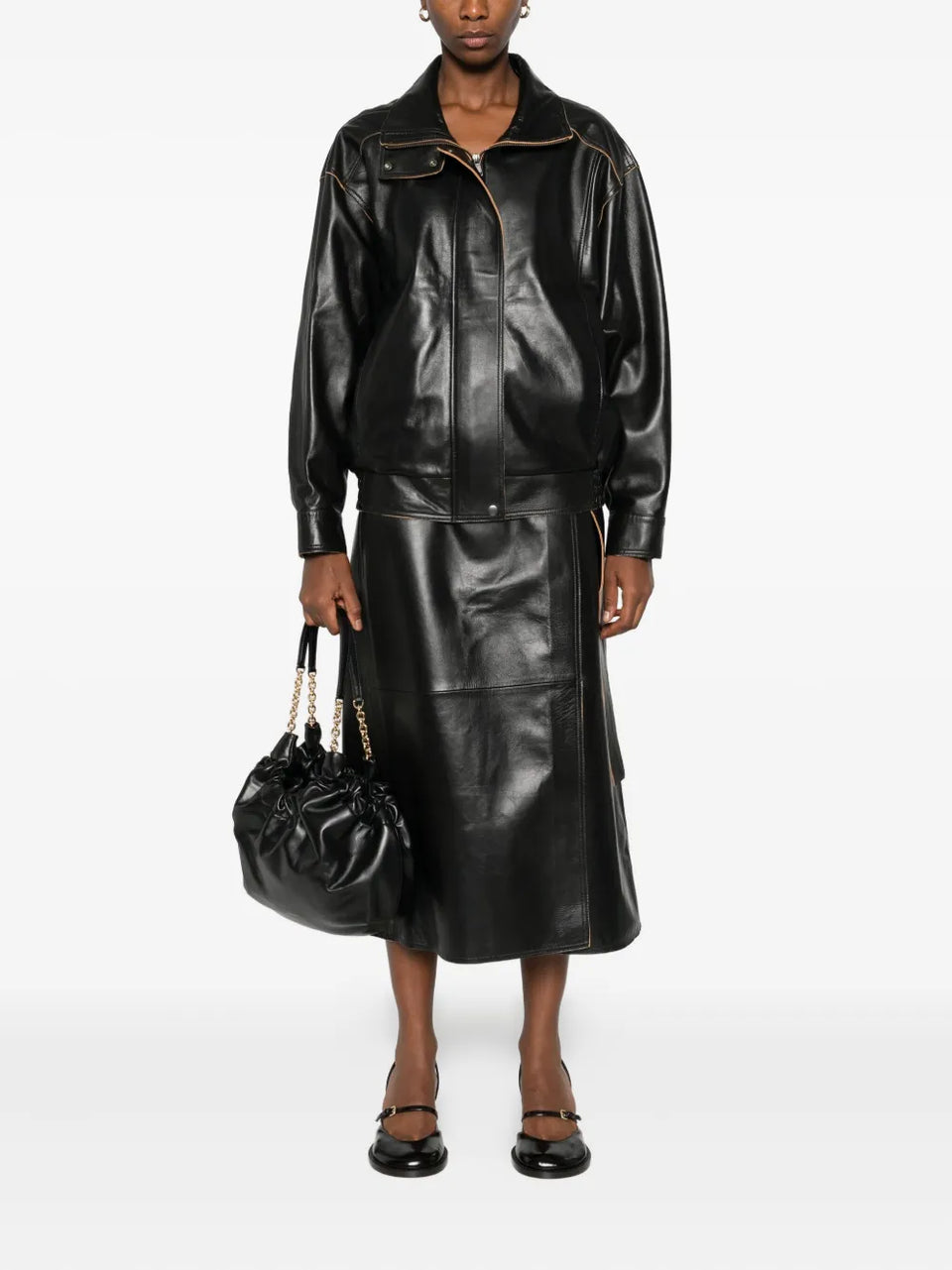 wrap-design leather skirt