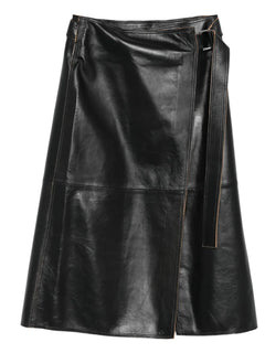 wrap-design leather skirt
