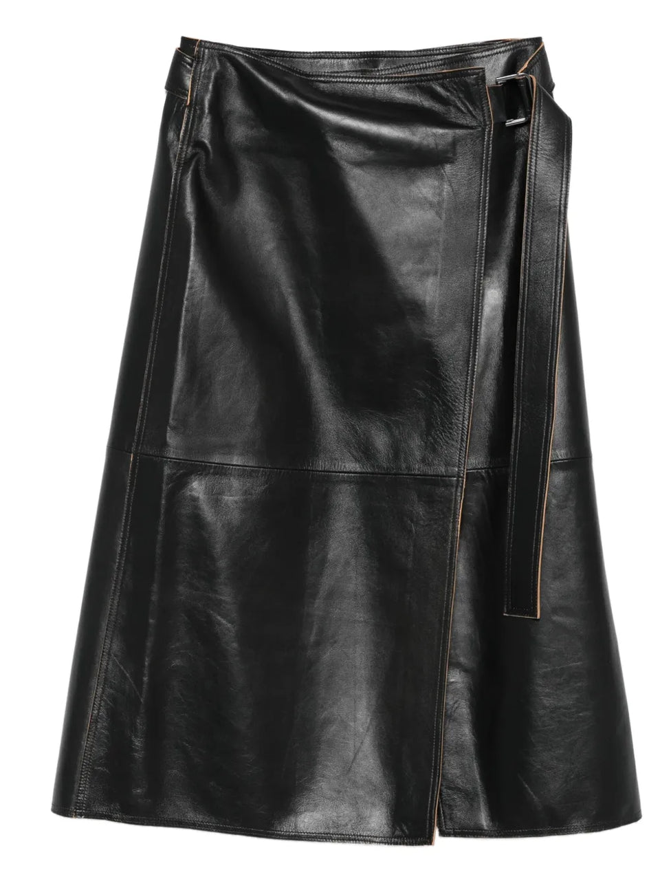 wrap-design leather skirt