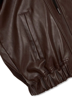 faux-leather hooded jacket