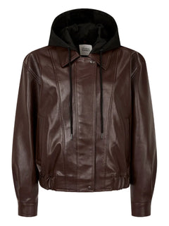 faux-leather hooded jacket