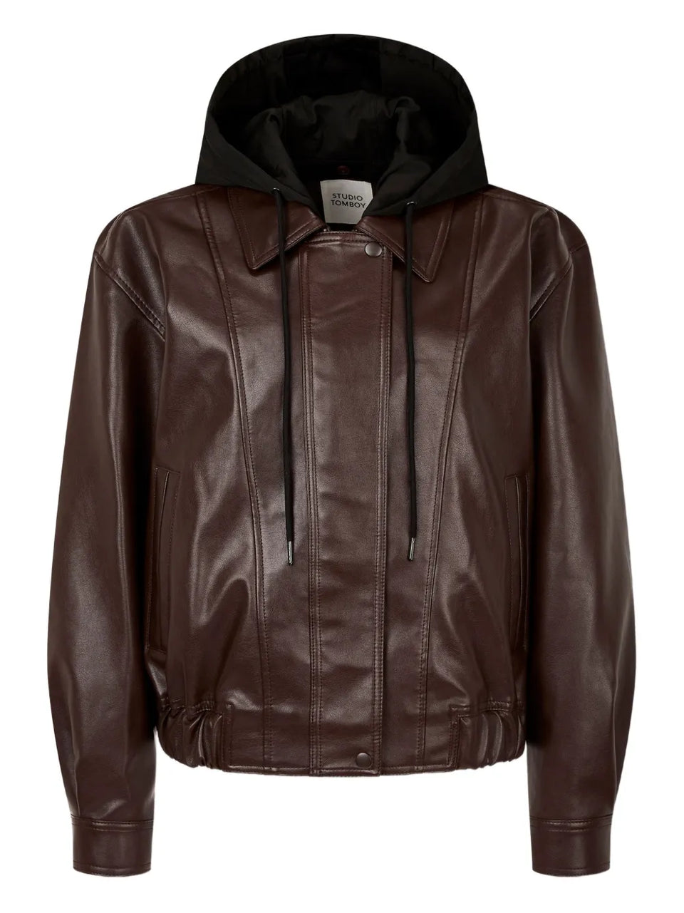 faux-leather hooded jacket