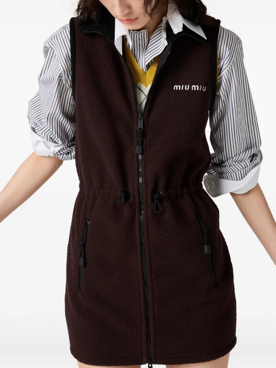 stand-collar fleece dress