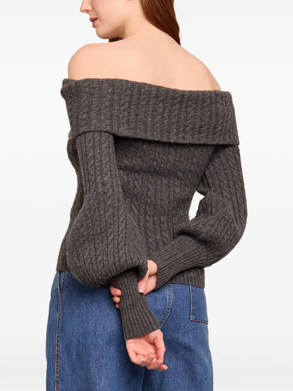 cable-knit off-the-shoulder sweater