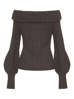 cable-knit off-the-shoulder sweater