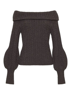 cable-knit off-the-shoulder sweater