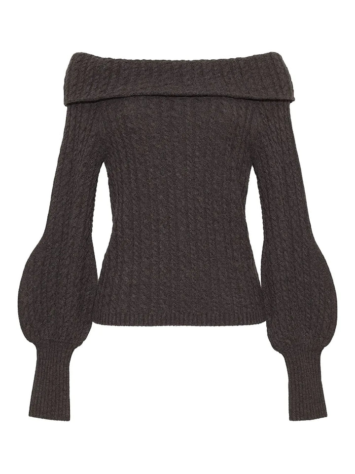 cable-knit off-the-shoulder sweater
