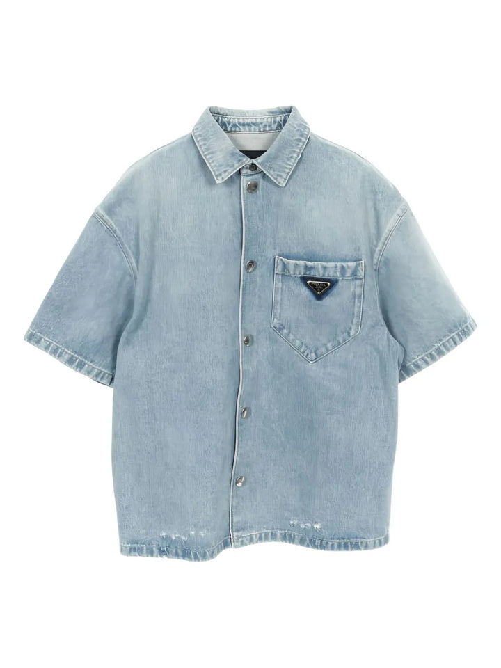 2010s logo-plaque denim shirt