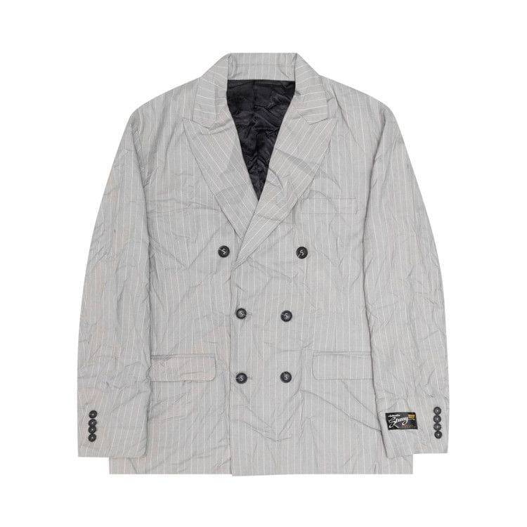 Stussy Wrinkled Stripe Double-Breasted Blazer Grey