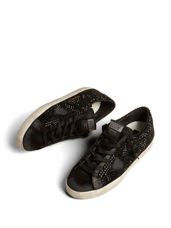 Super-Star in black suede with Swarovski crystals and black suede star sneakers