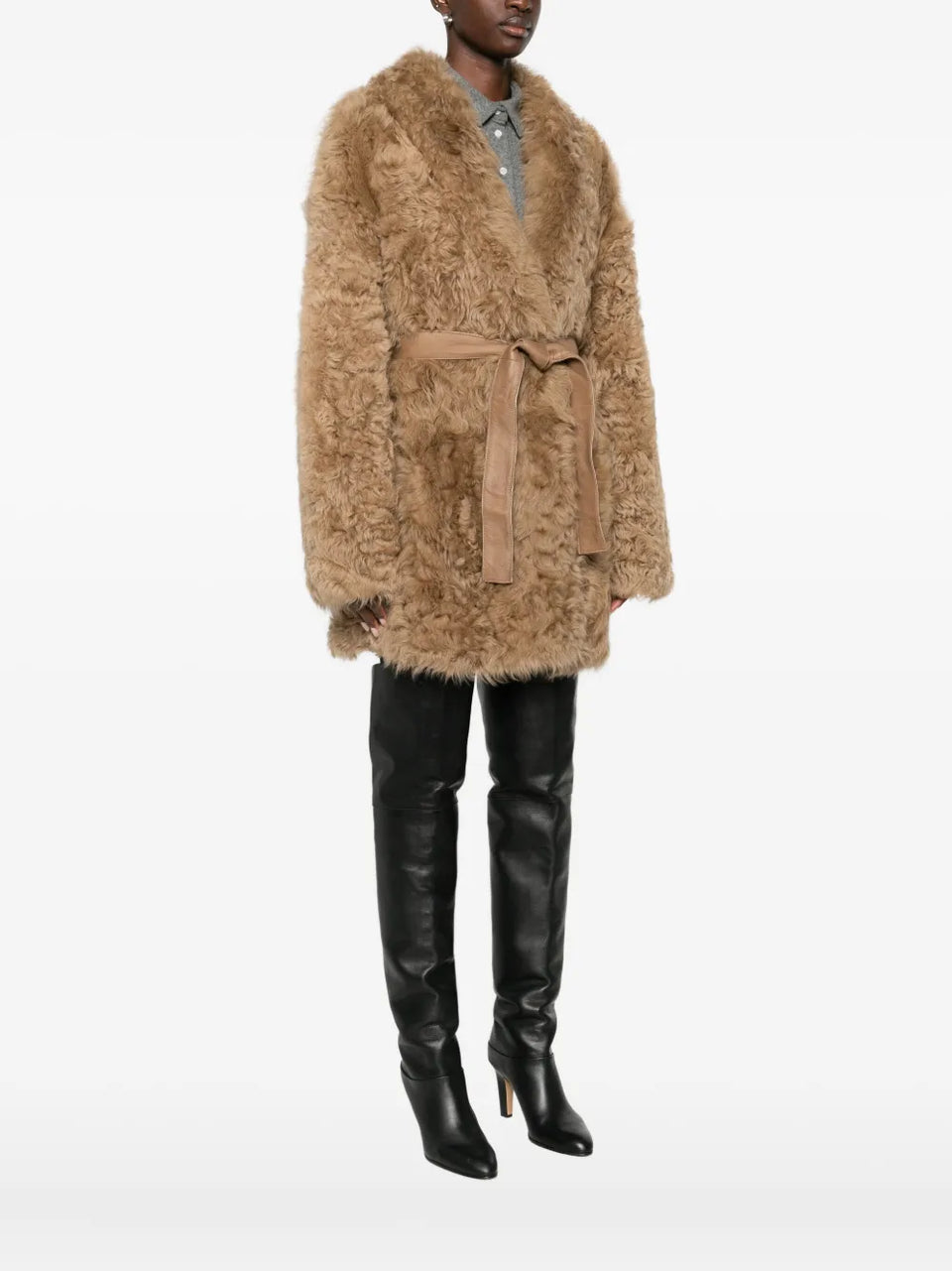 belted faux fur jacket