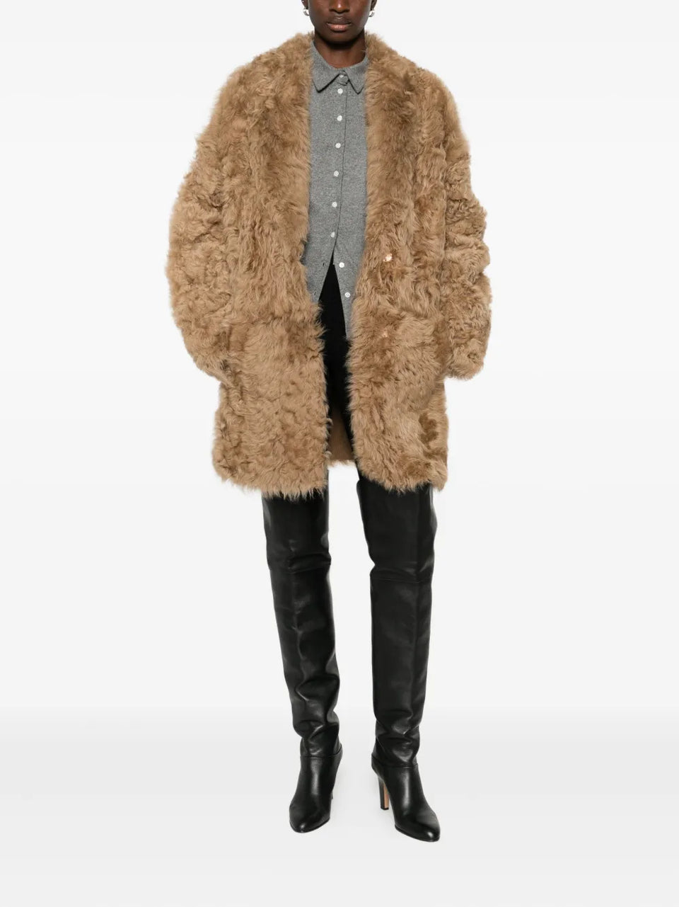 belted faux fur jacket