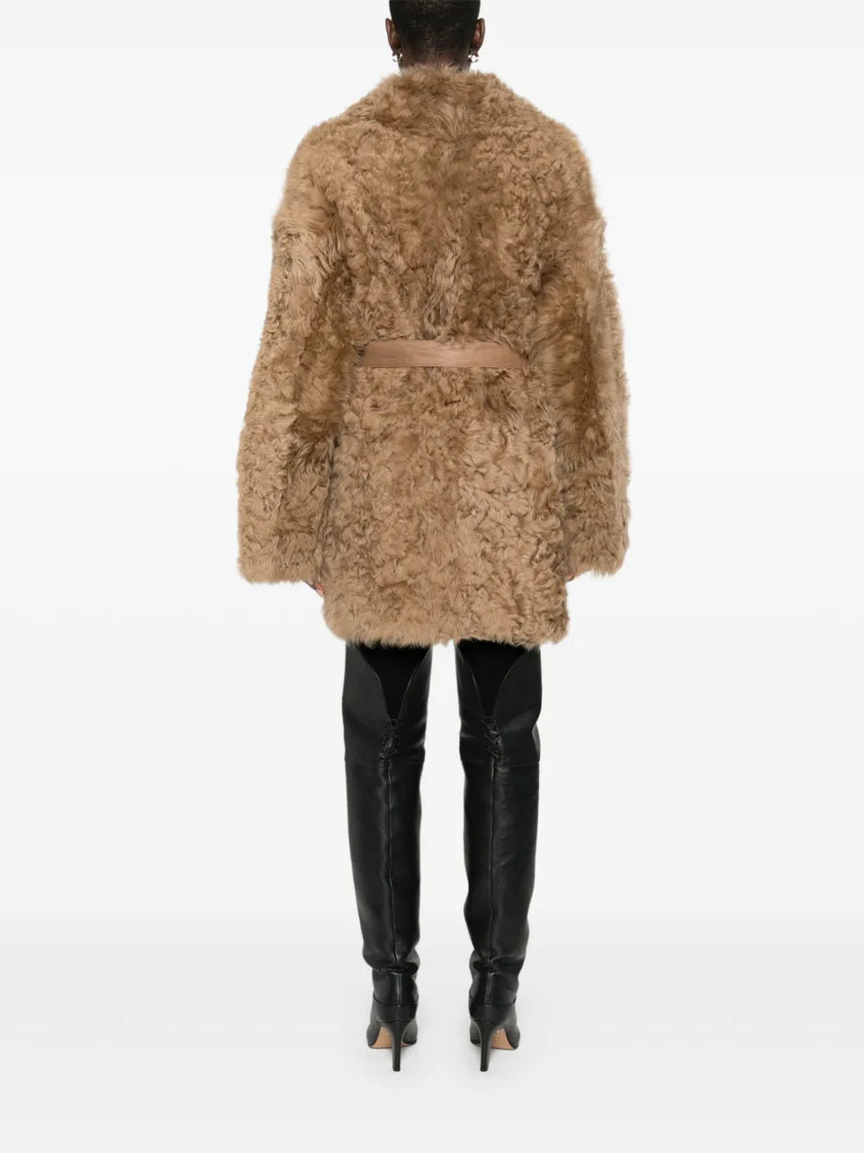 belted faux fur jacket