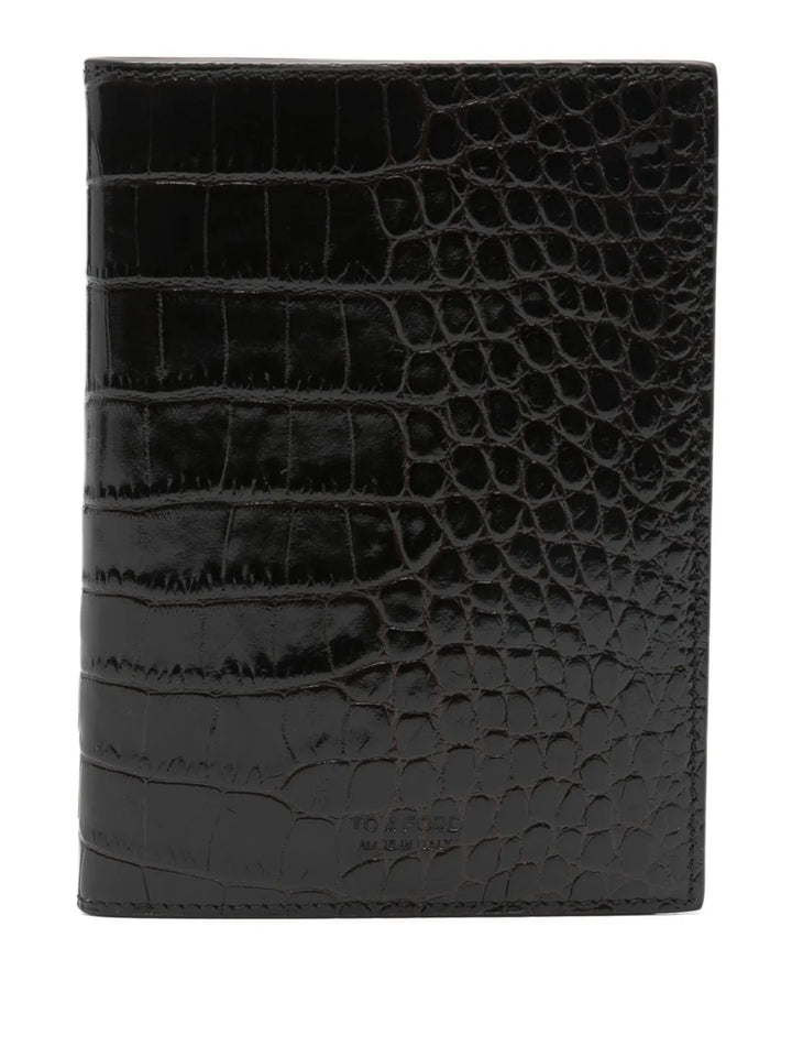 crocodile-effect leather wallet