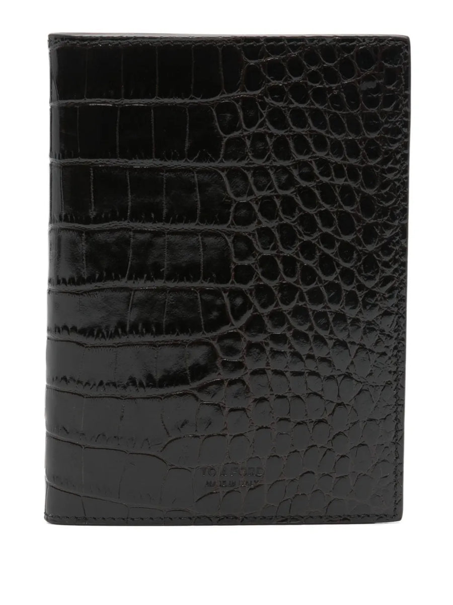 crocodile-effect leather wallet