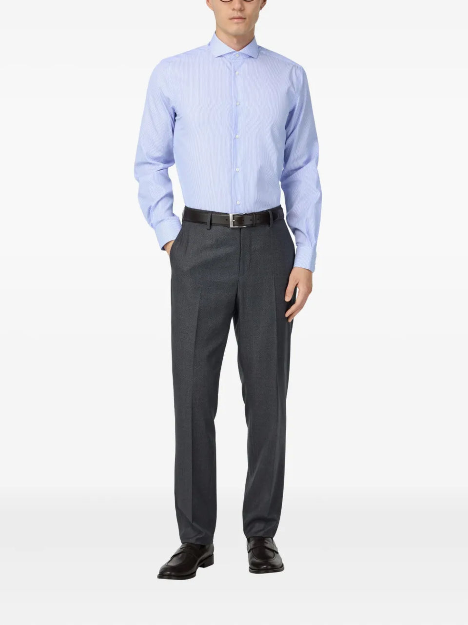 striped cutaway-collar shirt
