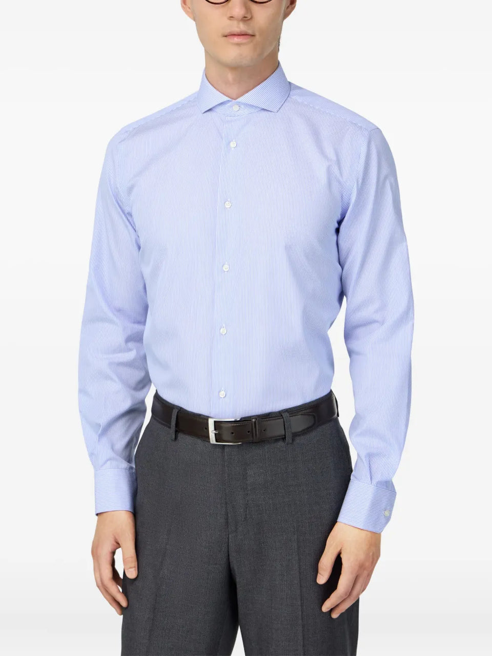striped cutaway-collar shirt