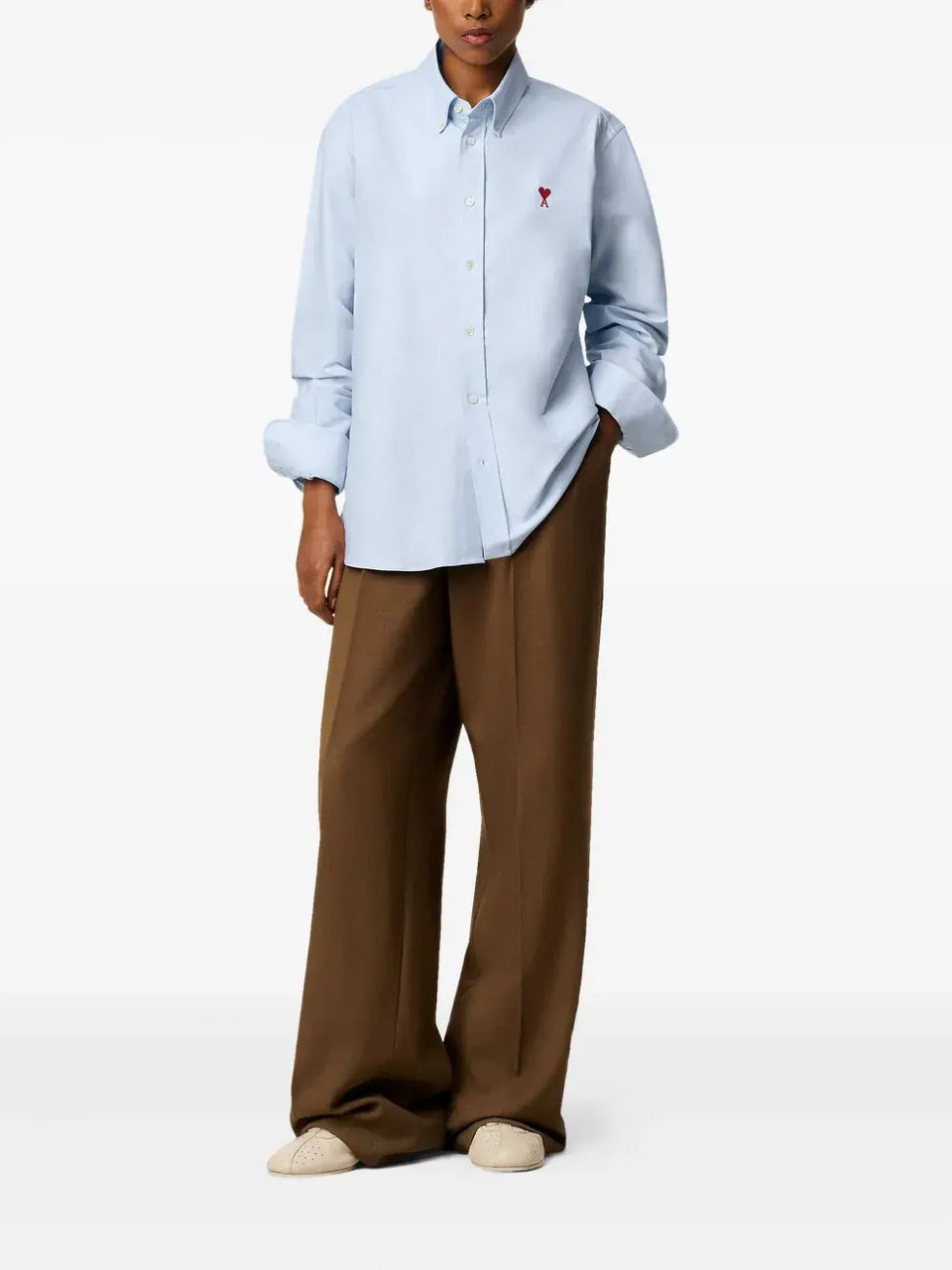AMI Paris Ami De Coeur Button Down Cotton Shirt Sky Blue