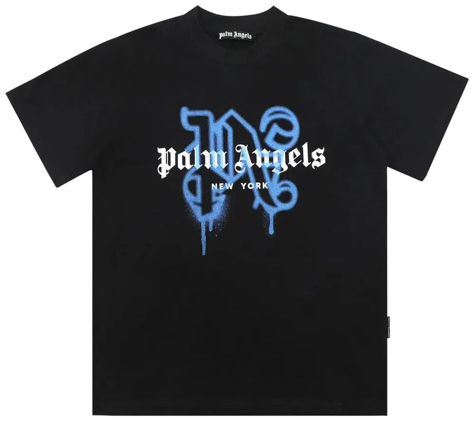 Palm Angels NY Monogram Spray T-Shirt Black/Blue