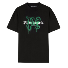 Palm Angels Milano Monogram Sprayed Logo T-Shirt In Black/Green Cotton