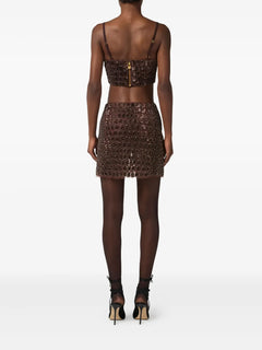 crocodile-effect embroidered mini skirt