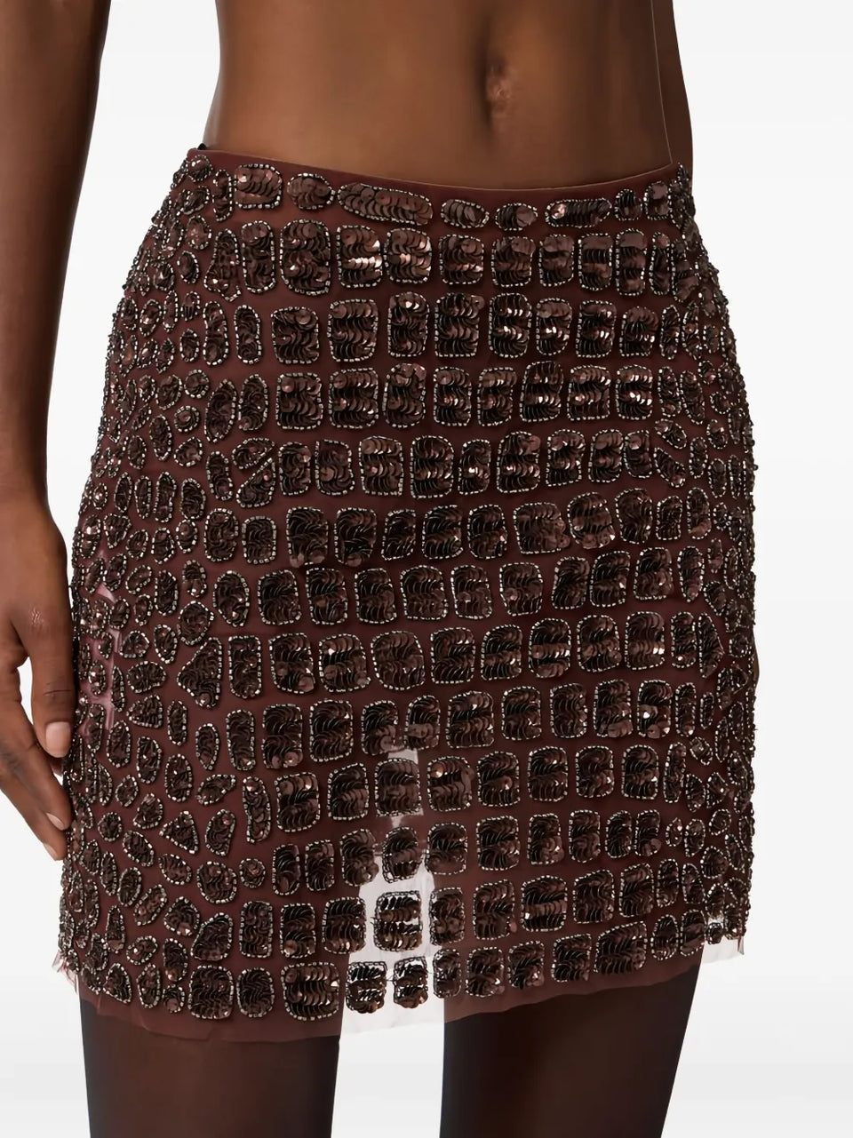crocodile-effect embroidered mini skirt