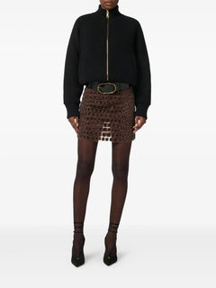 crocodile-effect embroidered mini skirt