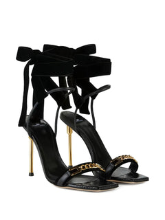 100mm chain bow heeled sandals