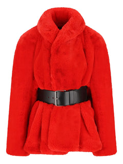 belted faux fur jacket