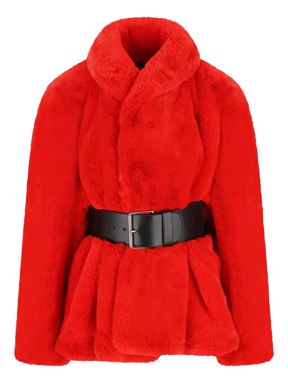 belted faux fur jacket
