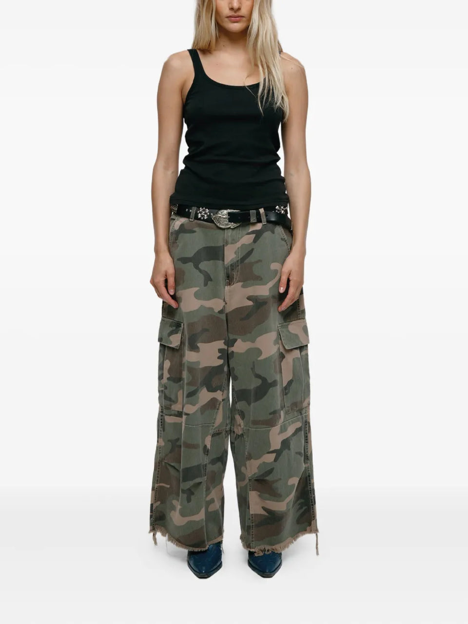 camouflage print trousers