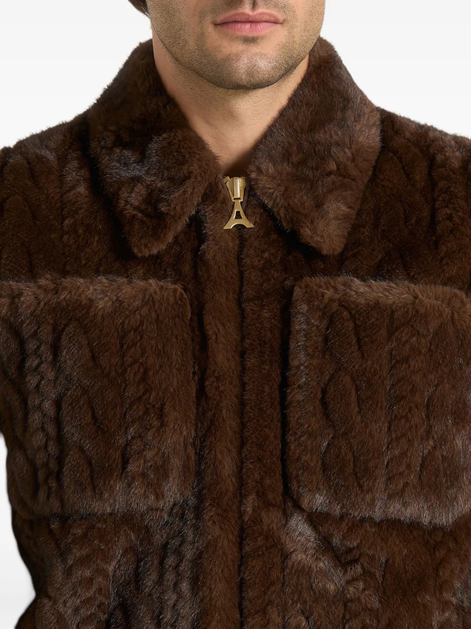 David cable-embossed brown jacket