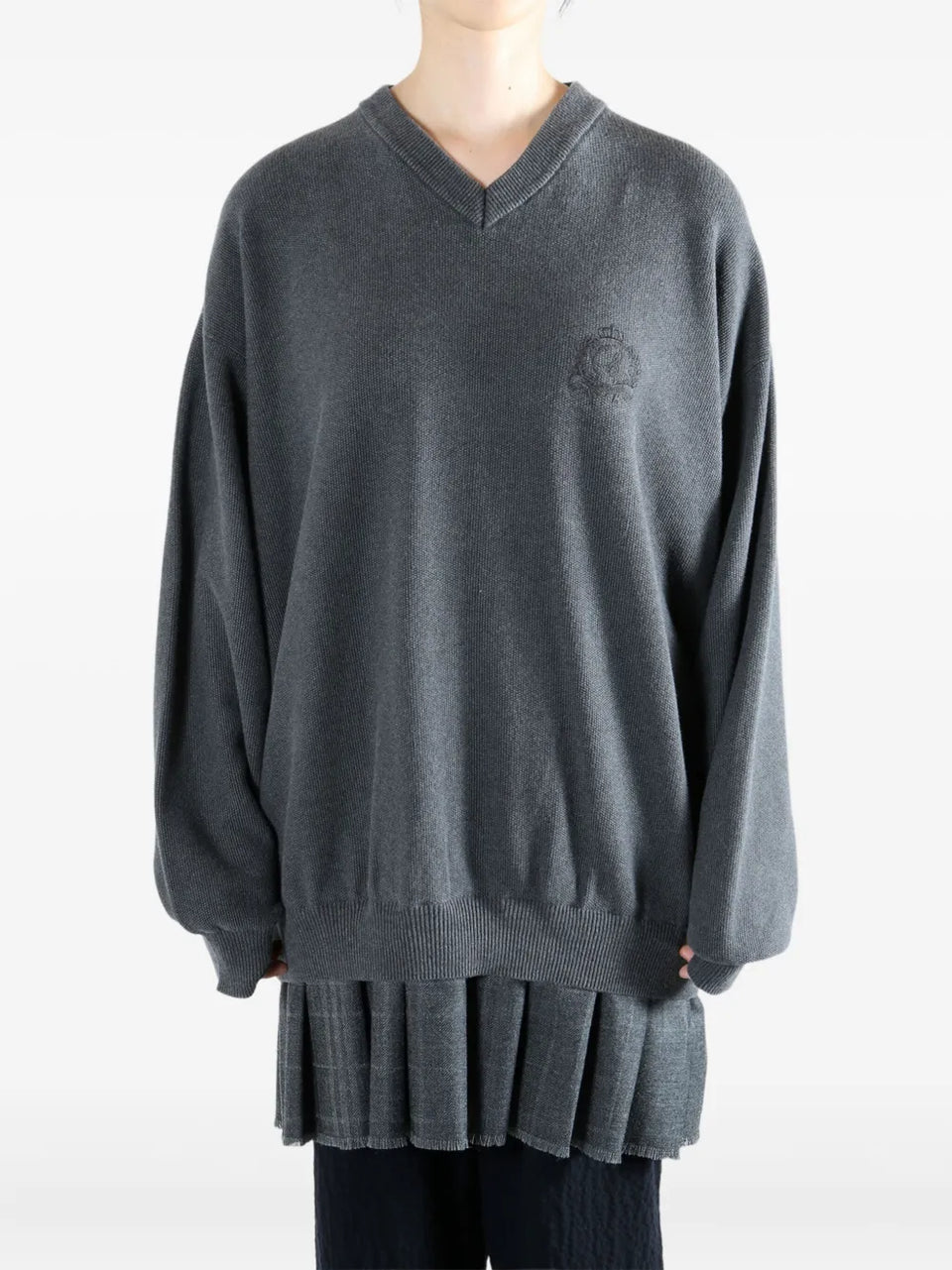 V-neck pleated dress
