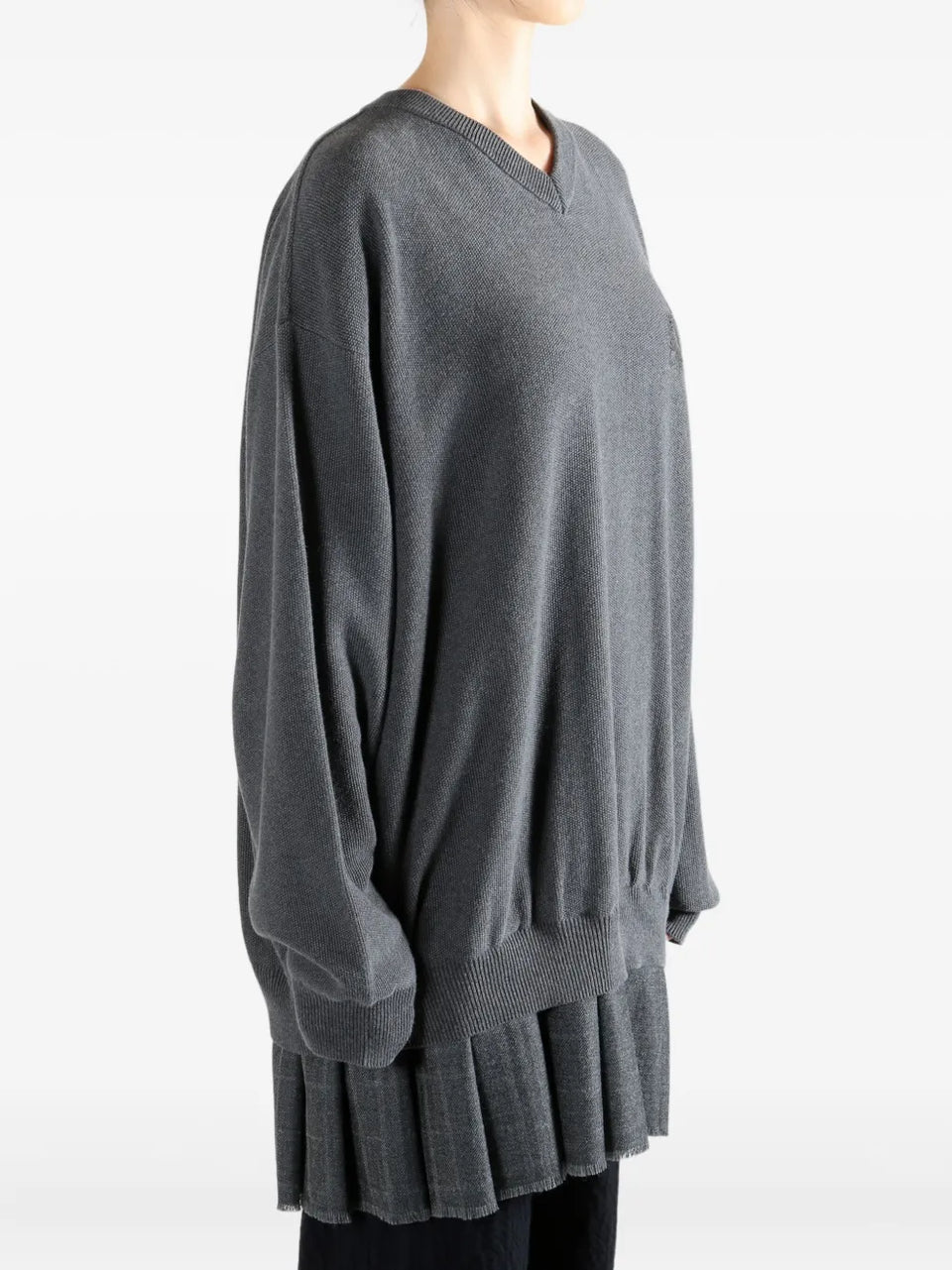V-neck pleated dress