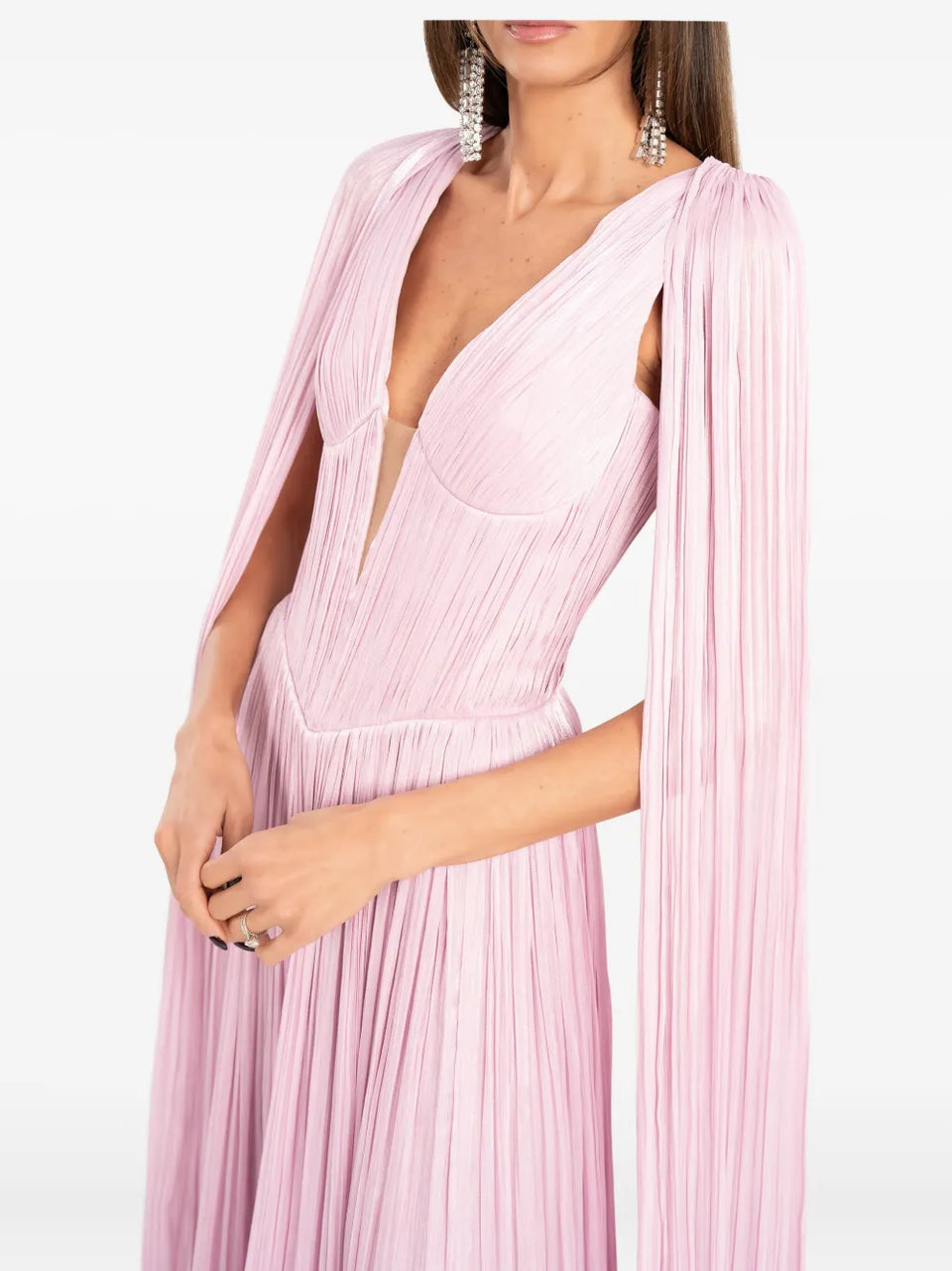 cape-pleated ruffle maxi dress