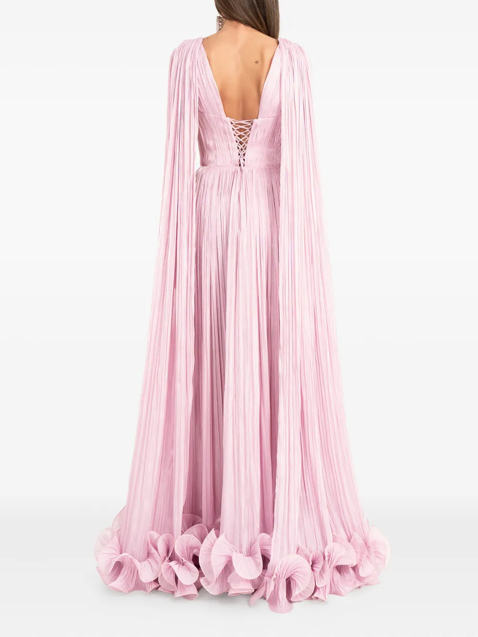 cape-pleated ruffle maxi dress